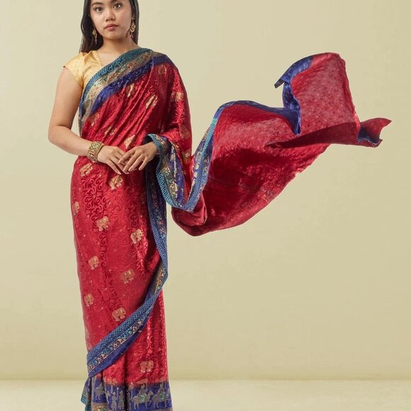 Trendy Red Pathani Print Crepe Saree for You | Muvvas Boutique - Picture 2 of 6
